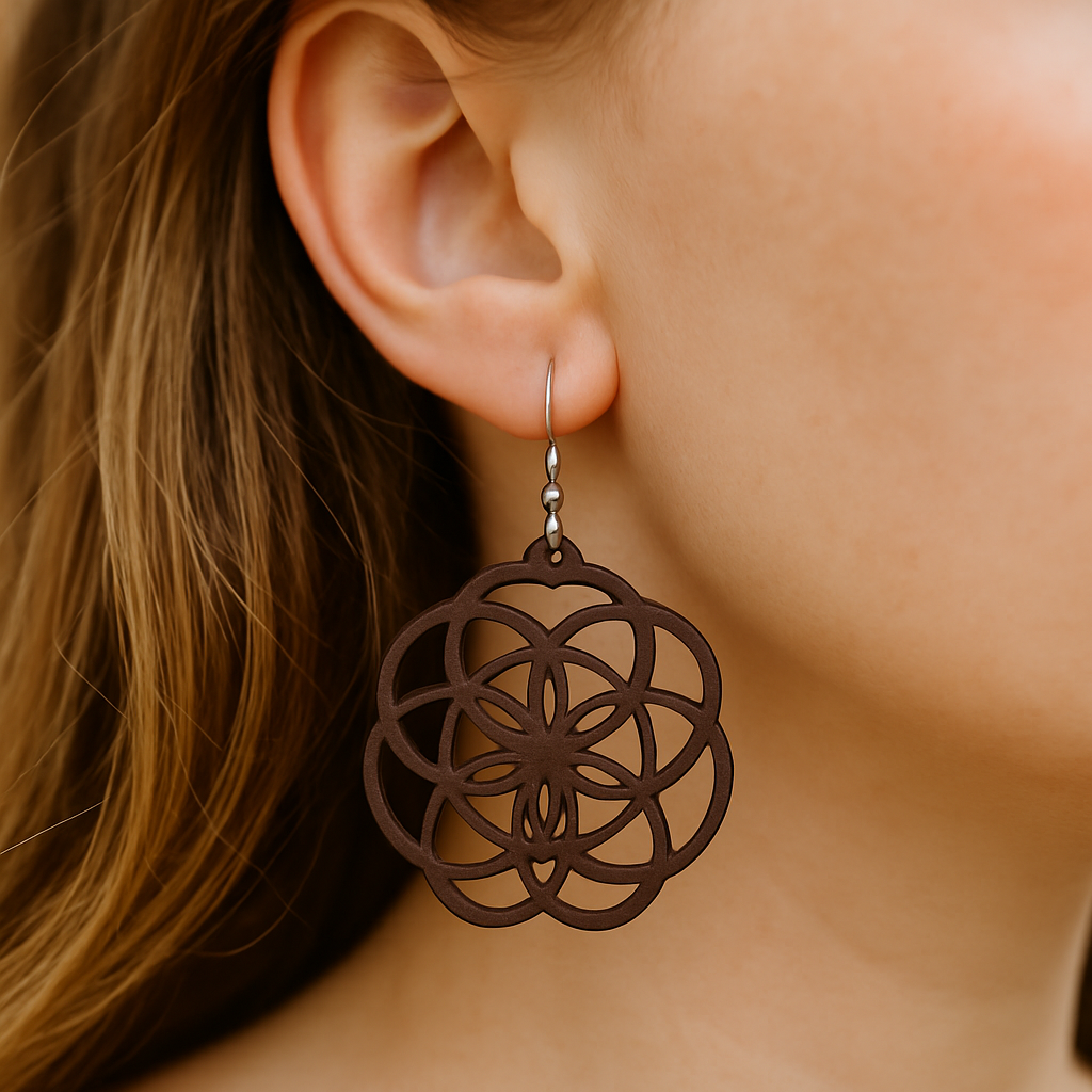 Seed of Life Earrings – Sacred Geometry Wooden Jewelry