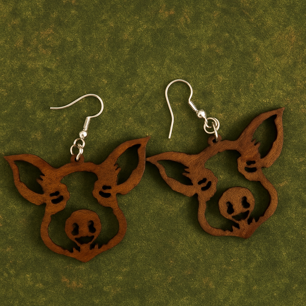 Compassionate Piggy Earrings - Wooden Earring