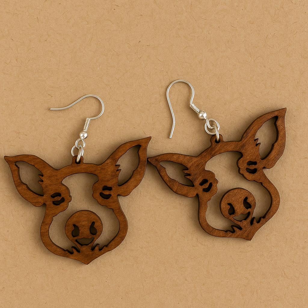 Compassionate Piggy Earrings - Wooden Earring