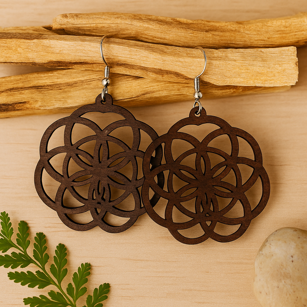 Seed of Life Earrings – Sacred Geometry Wooden Jewelry