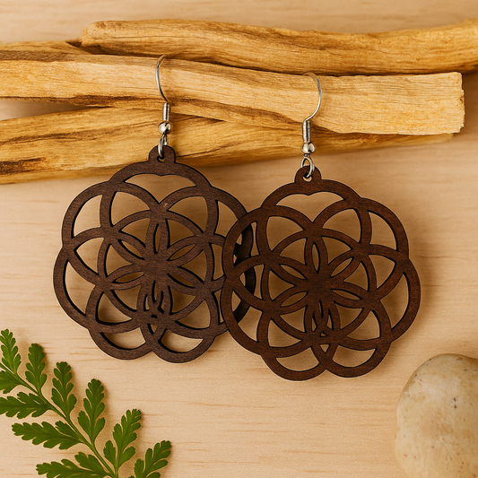 Seed of Life Earrings – Sacred Geometry Wooden Jewelry